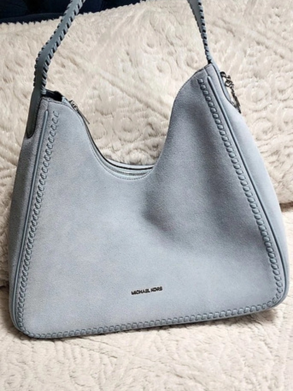 Michael Kors Nayla Medium Suede Hobo Shoulder Bag Blue